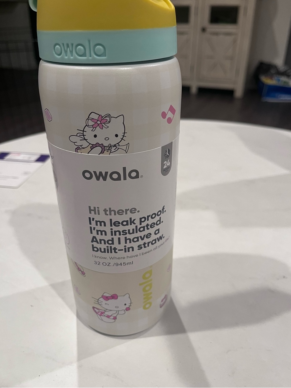 Owala 32oz Insulated Water Bottle white Built-in Straw hello kitty viral blue - Picture 2 of 2